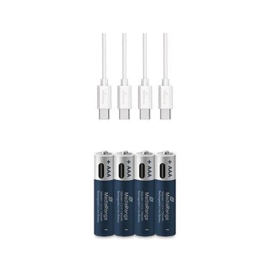 Mediarange MRBAT160 AAA 1,5 V 500 mAh wiederaufladbarer Akkupack, 4 Lithium-Ionen-Einheiten