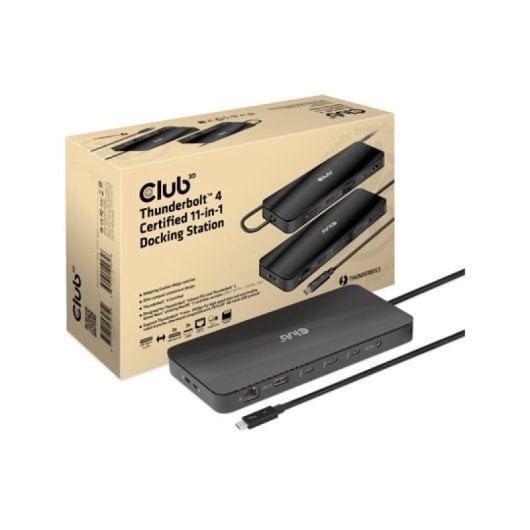 Hub Thunderbolt 4 Club 3D CSV-1581 11 en 1, 3 USB-C, 3 USB-A, SD, TF, RJ45, Audio, Negro