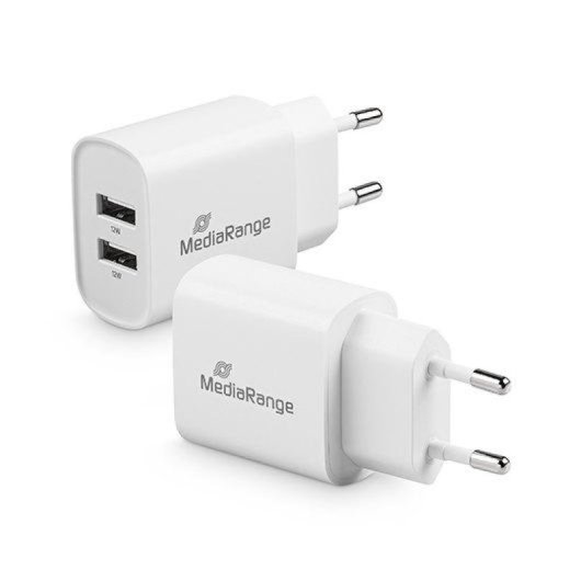 Cargador MediaRange MRMA114 12W Blanco 2xUSB-A Protección Múltiple 5V/2.4A