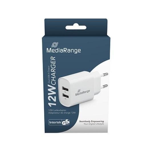 Cargador MediaRange MRMA114 12W Blanco 2xUSB-A Protección Múltiple 5V/2.4A