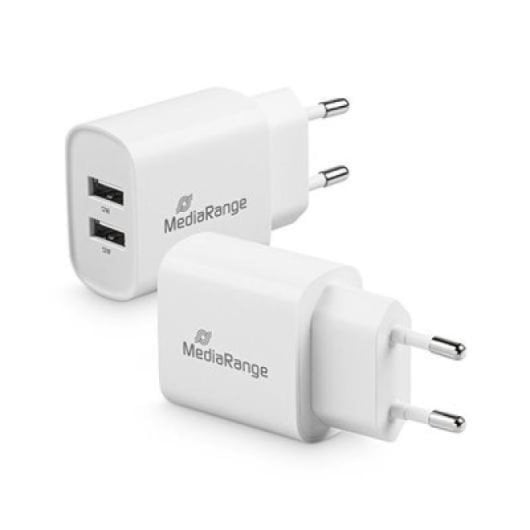 Cargador MediaRange MRMA114 12W Blanco 2xUSB-A Protección Múltiple 5V/2.4A