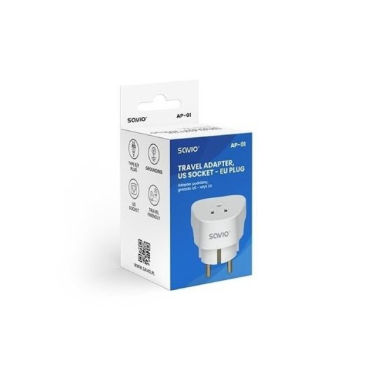 Adaptador de viaje Savio AP-01 US a EU 15A 3750W compacto con toma de tierra