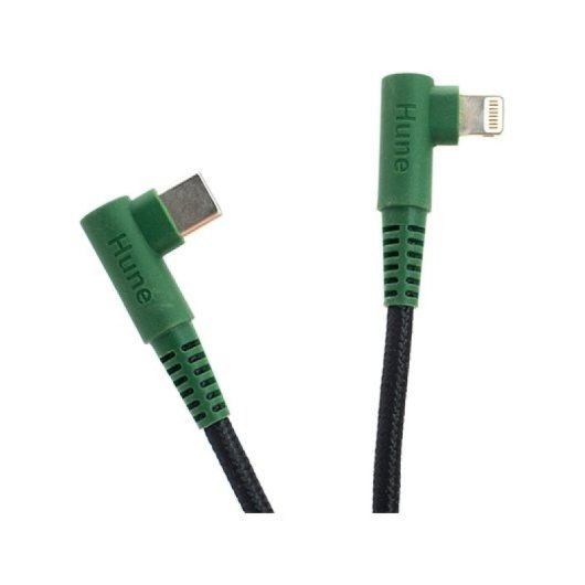 Cable Hune ECO USB-C a Lightning 1.2m Verde Bosque 3A 90° Malla Reciclada