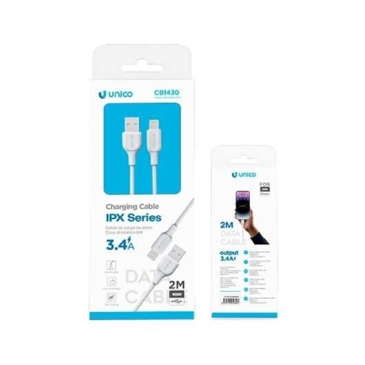 Câble Lightning UNICO CB1430 3,4 A 2 m USB-A PVC Blanc Apple OD 3,5 mm