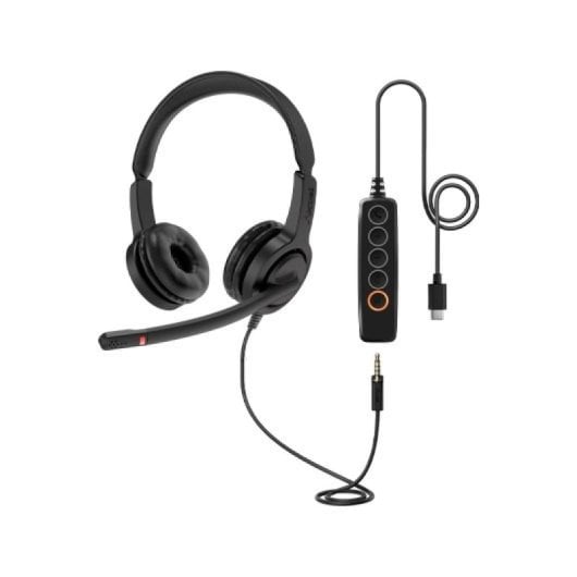 Auscultadores Axtel com USB-C e cabo de 3,5 mm, cancelamento de ruído e microfone profissional