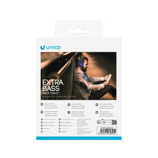Casque Unico Plus avec câble jack 3,5 mm et microphone, bandeau bleu