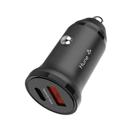 Hune Eco Cargador de Auto 20 W USB-C y 18 W USB-A Carga Rápida Negro Noche