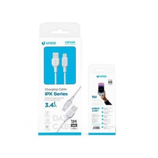 Cable Lightning UNICO CB1428 1m USB-A PVC 3.4A Blanco Apple Compatible