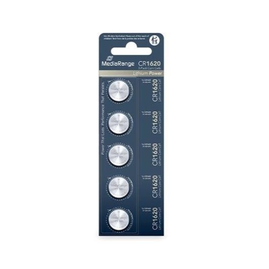 Pila botón Mediarange MRBAT130 CR1620 3V 65mAh pack 5 unidades litio blister