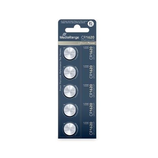 Pila botón Mediarange MRBAT130 CR1620 3V 65mAh pack 5 unidades litio blister