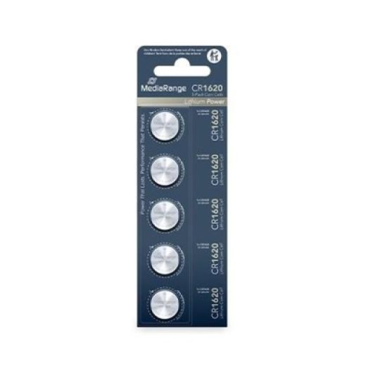 Pila botón Mediarange MRBAT130 CR1620 3V 65mAh pack 5 unidades litio blister