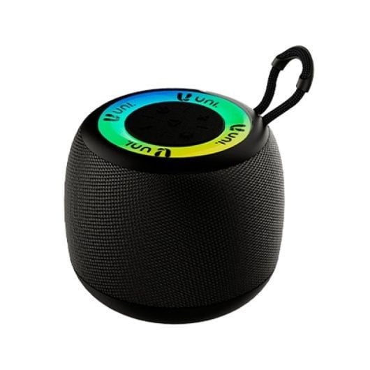 Coluna de som portátil Uni Mini Bluetooth v5.3 5W USB C 1200mAh FM e LED 360º
