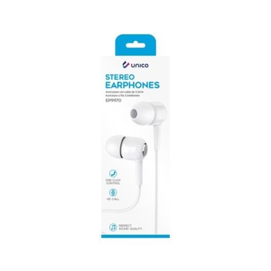 Auscultadores Unico Plus com cabo jack de 3,5 mm e microfone integrado, brancos