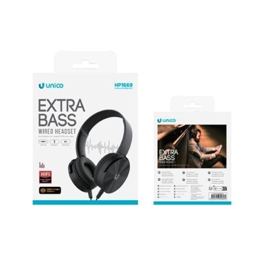 Casque Unico Plus avec câble jack 3,5 mm et microphone serre-tête 110 dB, noir