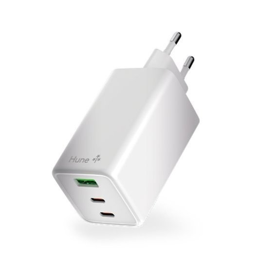 Hune Eco Cargador 100 W 2 USB-C + USB-A GaN Blanco Nieve
