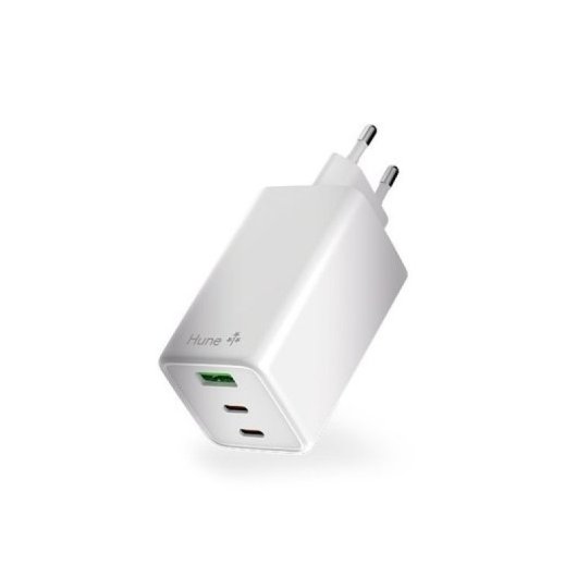 Hune Eco Cargador 100 W 2 USB-C + USB-A GaN Blanco Nieve