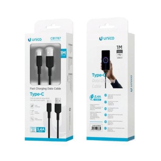 Cable Unico Plus CB1787B USB-A a USB-C 3.4A 1m PVC Negro alta carga
