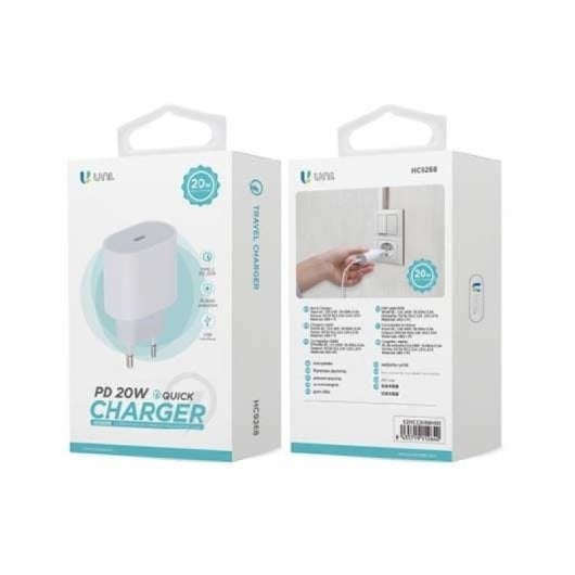 Cargador Uni 20W USB-C PD Power Delivery 3.0 Blanco carga rápida PC+ABS