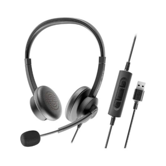 Auricular com fio Axtel USB-A/USB-C com microfone para escritório e chamadas