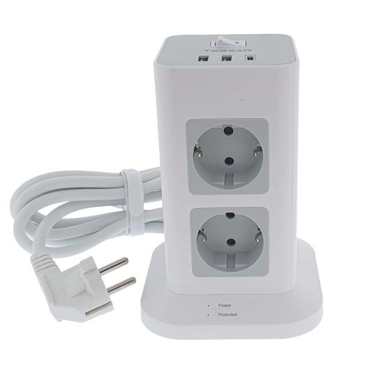 Regleta de enchufes Oscaconnect vertical 8 Schuko protección sobretensión 2 USB A 1 USB C carga rápida