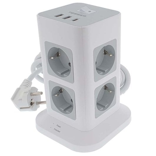 Regleta de enchufes Oscaconnect vertical 8 Schuko protección sobretensión 2 USB A 1 USB C carga rápida