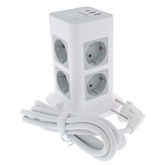 Regleta de enchufes Oscaconnect vertical 8 Schuko protección sobretensión 2 USB A 1 USB C carga rápida
