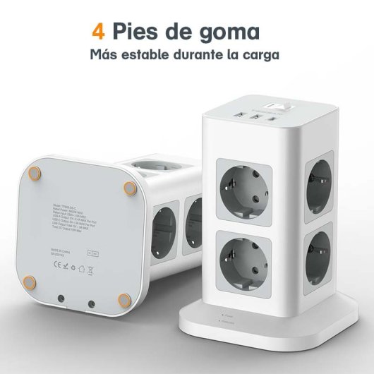 Regleta de enchufes Oscaconnect vertical 8 Schuko protección sobretensión 2 USB A 1 USB C carga rápida