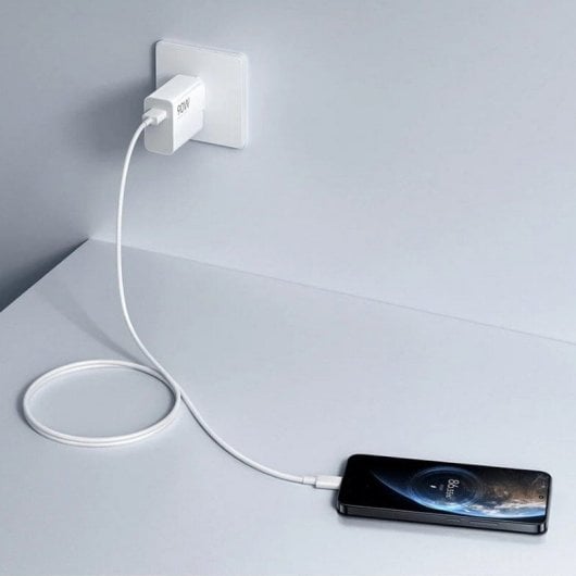 Xiaomi HyperCharge Combo 90W Cargador de Pared GaN USB-A Blanco + Cable USB-C 1m