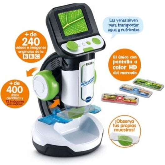 Microscopio VTech Multimedia Pantalla HD 200x 240 Imágenes BBC 18 Tarjetas Inteligentes