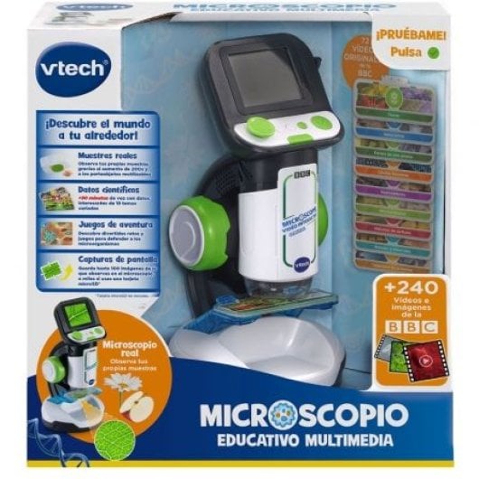 Microscopio VTech Multimedia Pantalla HD 200x 240 Imágenes BBC 18 Tarjetas Inteligentes
