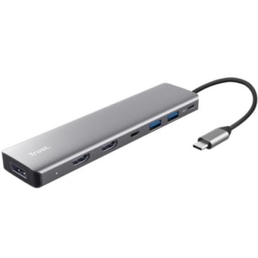 Docking Station TRUST Dalyx USB-C 7 en 1 2xHDMI DisplayPort 100W Gris