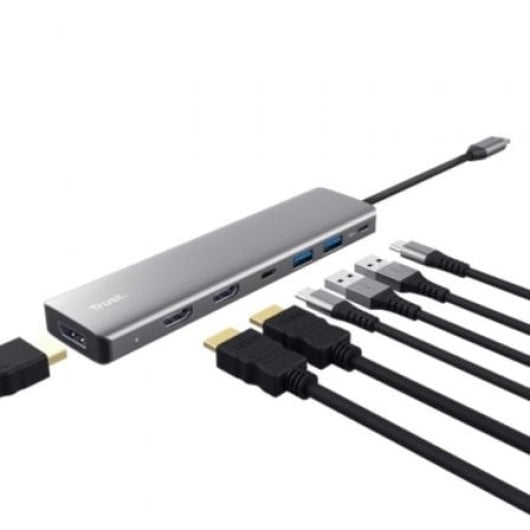 Docking Station TRUST Dalyx USB-C 7 en 1 2xHDMI DisplayPort 100W Gris