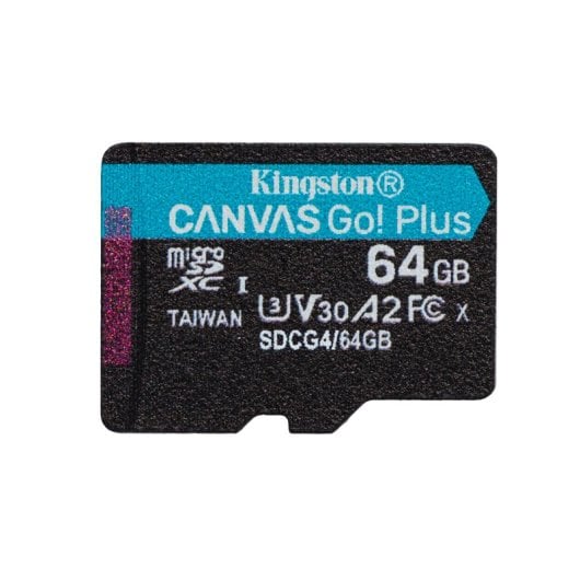 Tarjeta MicroSD Kingston Canvas Go Plus Gen4 64GB 200MB/s A2 U3 V30 con adaptador
