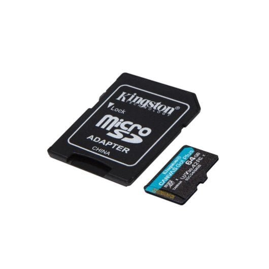 Tarjeta MicroSD Kingston Canvas Go Plus Gen4 64GB 200MB/s A2 U3 V30 con adaptador