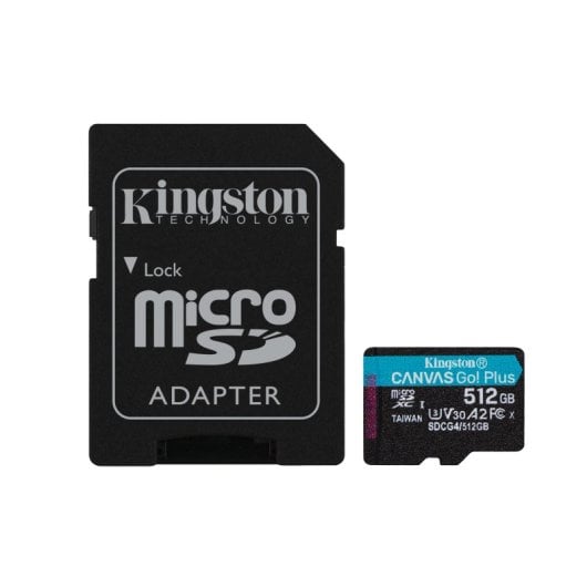 Tarjeta microSD Kingston Canvas Go Plus Gen4 512GB 200MB/s A2 U3 V30 + Adaptador