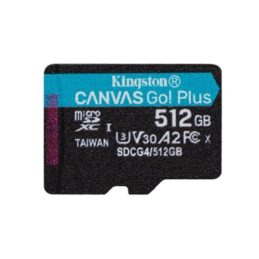 Tarjeta microSD Kingston Canvas Go Plus Gen4 512GB 200MB/s A2 U3 V30 + Adaptador