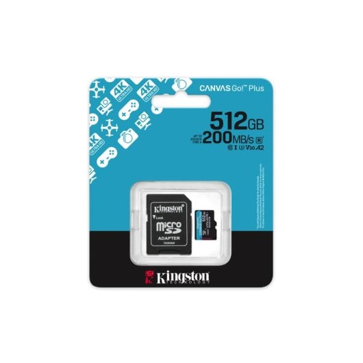 Tarjeta microSD Kingston Canvas Go Plus Gen4 512GB 200MB/s A2 U3 V30 + Adaptador