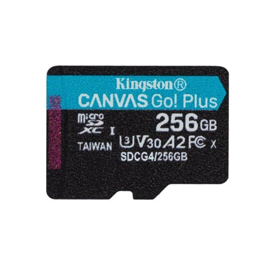 Tarjeta MicroSD Kingston Canvas Go Plus Gen4 256GB 200MB/s A2 U3 V30 con Adaptador