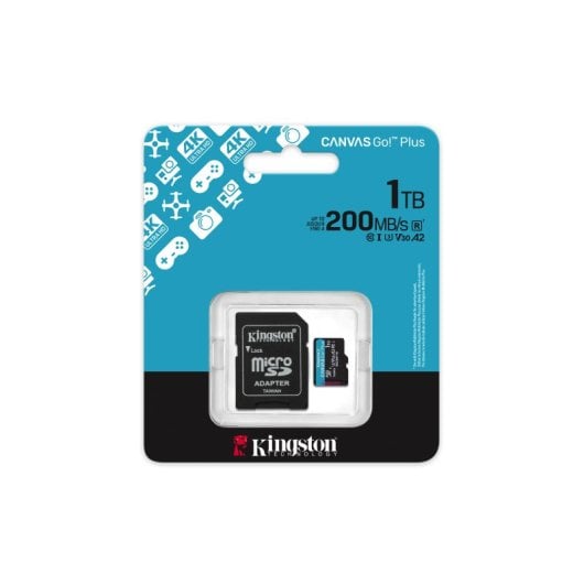 Carte microSD Kingston Canvas Go Plus Gen4 1 To 200 Mo/s U3 V30 A2 avec adaptateur