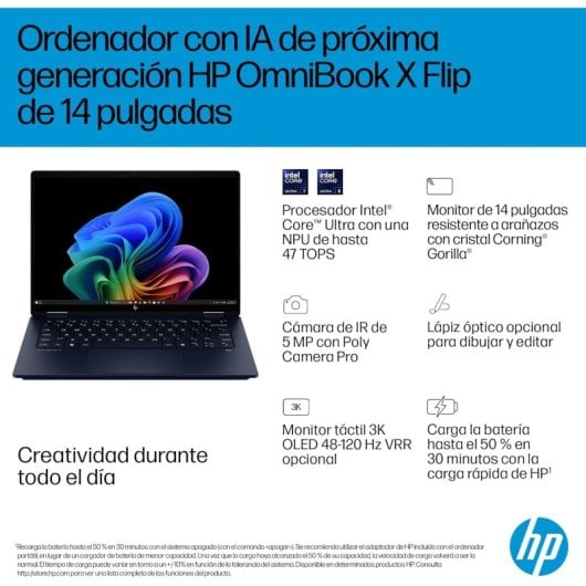 HP OmniBook X Flip 14-fm0008ns 14" Intel Core Ultra 7 258V 32GB 1TB 3K Táctil Windows 11