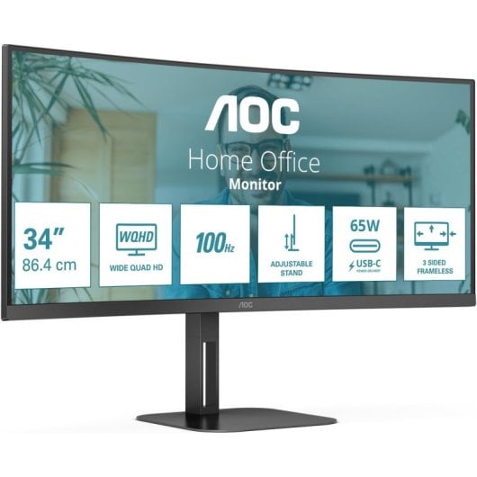 AOC CU34V5C/BK 34" VA UltraWide QHD 100Hz Altura Ajustable Altavoces MultiView Curvo USB-C