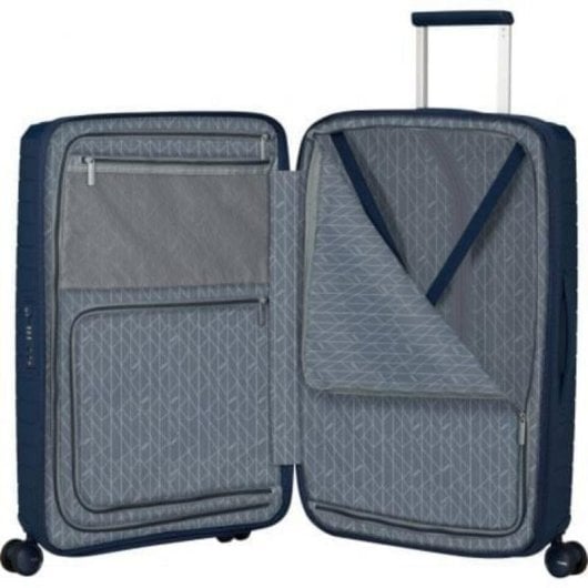 Mala American Tourister FastForward Spinner 68cm 4 rodas TSA Azul Marinho Expansível
