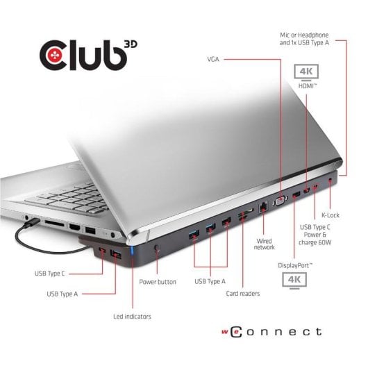 Dock Club 3D CSV-1564W100 USB-C 15 em 1 AltMode 100W Preto Triple Display
