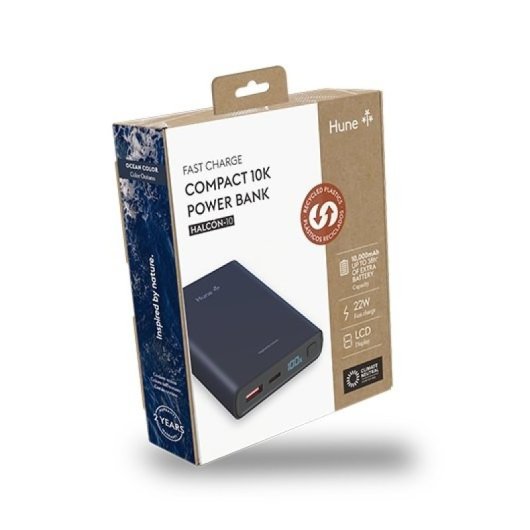 Hune Eco Power Bank 10000 mAh LCD USB-A/USB-C Diseño Compacto Azul Océano