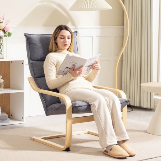 Homcom Cadeira Moderna com Encosto Alto e Pernas em Madeira Cinzenta