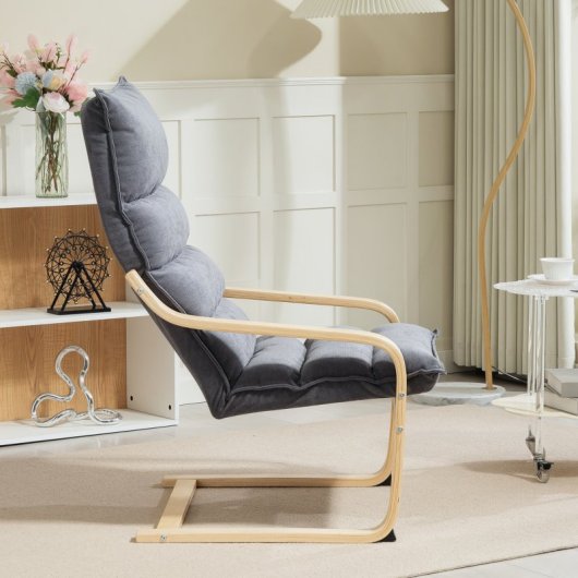 Homcom Cadeira Moderna com Encosto Alto e Pernas em Madeira Cinzenta