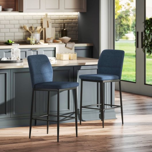 Homcom Juego De 2 Taburetes De Bar Con Respaldo Y Reposapiés Azul