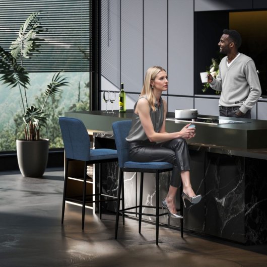 Homcom Juego De 2 Taburetes De Bar Con Respaldo Y Reposapiés Azul