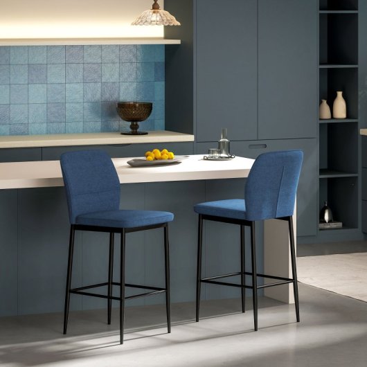 Homcom Juego De 2 Taburetes De Bar Con Respaldo Y Reposapiés Azul