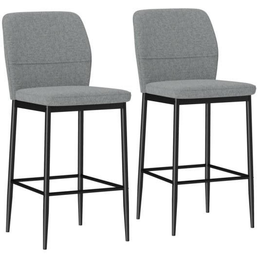 Homcom Juego De 2 Taburetes De Bar Con Respaldo Y Reposapiés Gris